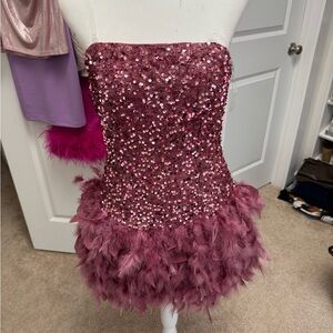 NWT Fashion Nova Sequin and Feather Strapless Dress
